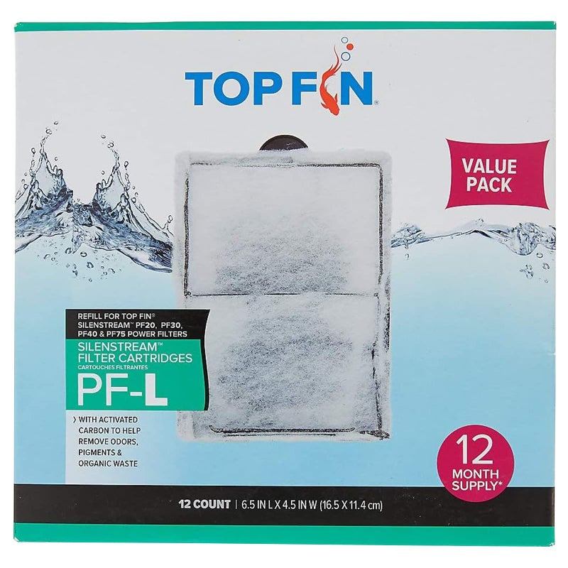 Top Fin Silenstream PF-L Refill for PF20, PF30, PF40 and PF75 Power Filters 6.5in x 4.5- (12 Count) 1 Year Supply - Image 1